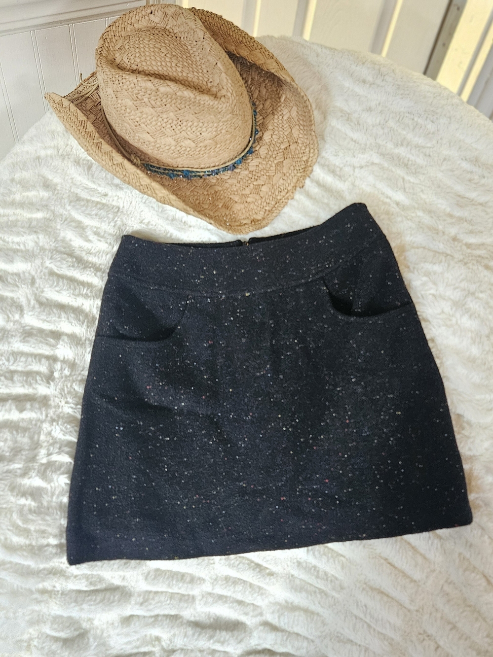 Express Black Tweed Wool Blend Mini Skirt with Subtle Speckle